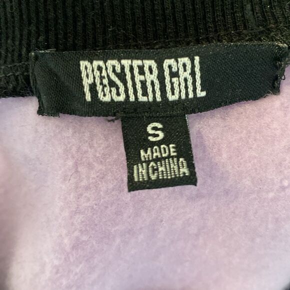 Dolls Kill Poster Grl Lavender Black & White Colorblock Cropped Sweatshirt - Picture 2 of 5